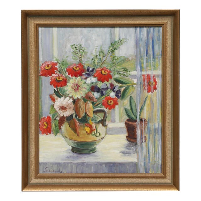 Gerda Tougaard, Flower Still Life, 1960s, Oil on Panel, Framed For Sale