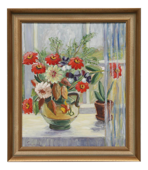Gerda Tougaard, Flower Still Life, 1960s, Oil on Panel, Framed