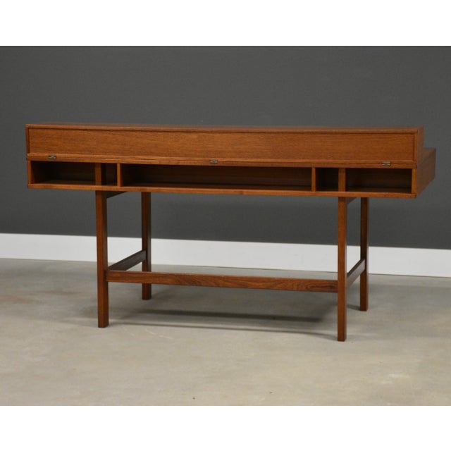 1973 Peter Lovig Signed Teak Flip Top Desk For Sale In Boston - Image 6 of 13