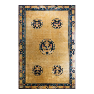Amazing Beige and Blue Color With Dragon Design Antique Chinese Rug