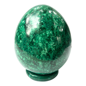 Russian Polished Malachite Shaped Egg On Malachite Band Stand