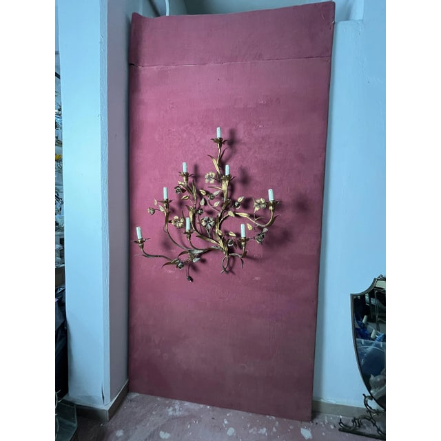 Mid-Century Modern Wrought Iron 8-Light Wall Lamp, 1940s For Sale - Image 3 of 12