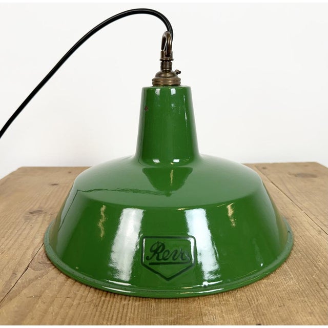 Industrial Green Enamel Factory Pendant Lamp from Revo, 1950s For Sale - Image 11 of 17