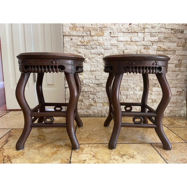Pair of Early 19th Century Chinese Blackwood and Natural Gray Marble Top Tables For Sale In Los Angeles - Image 6 of 6