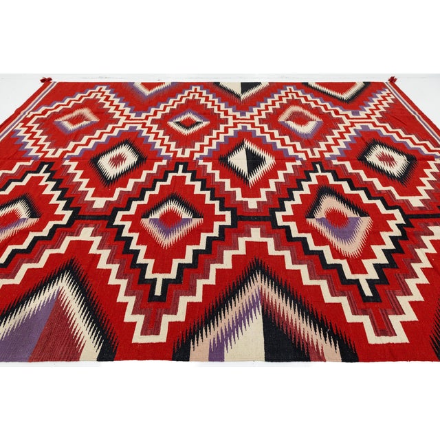 Native American Modern Navajo Style Wool Rug – Crimson & Violet Graphic Diamond Motif 9x12 For Sale - Image 3 of 12
