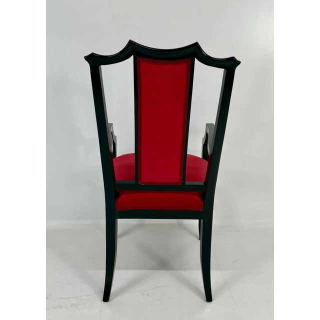 Textile Italian Armchairs in Black Lacquered Wood and Red Velvet, 1980s, Set of 2 For Sale - Image 7 of 9