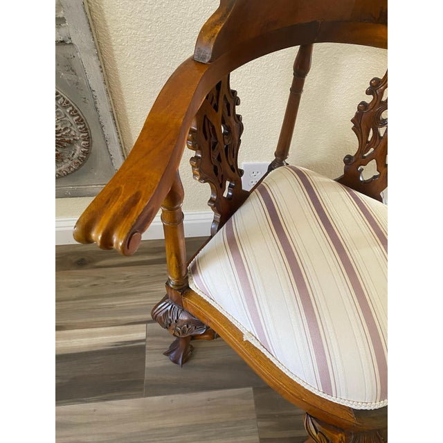 Wood Late 20th Century Intricately Carved Mahogany Corner Chair For Sale - Image 7 of 12