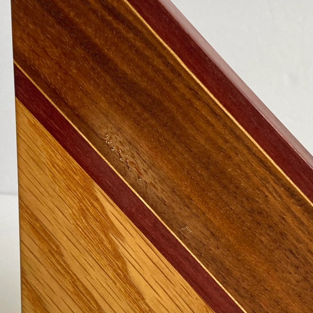 Vintage Wood Bookends Stacked Inlay Brass Geometric Shape a Pair For Sale - Image 9 of 11