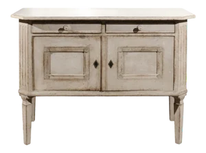 Swedish 1890 Painted Sideboard with Two Drawers, Two Doors and Fluted Side Posts