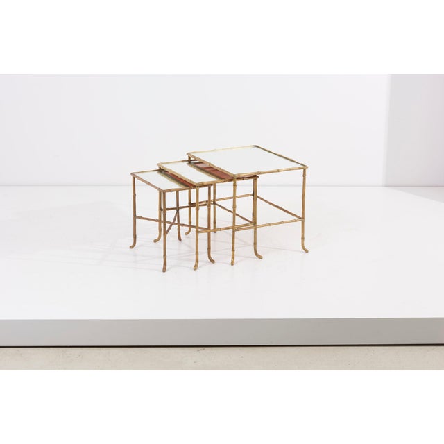 Nesting Tables with Mirrors by Maison Baguès, France, Set of 3 For Sale - Image 11 of 18