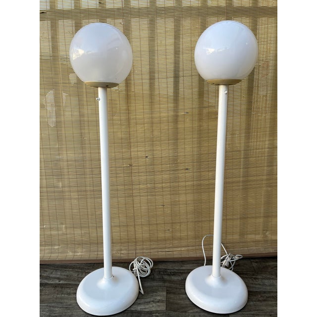 A Pair of Postmodern White Lollipop Floor Lamps. Circa 1980s For Sale - Image 4 of 18