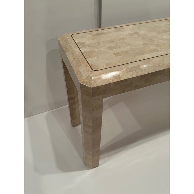 Cream Maitland Smith Tessellated Stone and Inlaid Brass Console For Sale - Image 8 of 10