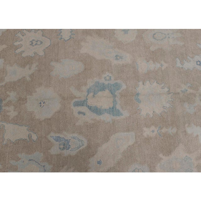 Turkish Oushak Rug Taupe, Blue & Ivory Handwoven Wool Rug 8' X 9'8" For Sale - Image 4 of 9