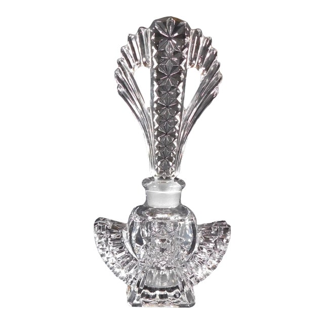 1970s Pressed Glass Perfume Bottle With Tall Stopper For Sale