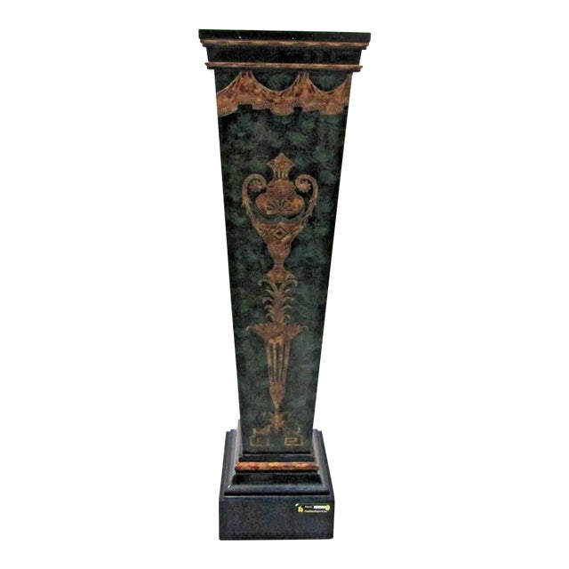 1980s Castilian Imports Tall Gold Urn Drape Rope Green Pedestal Plant Stand For Sale