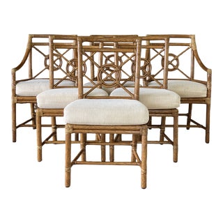 Set of Six McGuire Rattan Target Back Dining Chairs