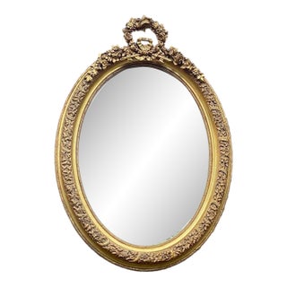 1970 French Louis XVI Gold Beech Oval Wall Mirror - 1 Pc For Sale