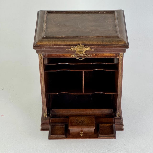 French Antique French Wood & Bronze Mounts Tambour-Door Desk Organizer Cabinet / Stationary Box For Sale - Image 3 of 15