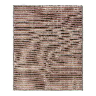 1960s Vintage Distressed Rug in Gray, Brown, Red, Yellow Striped Pattern For Sale