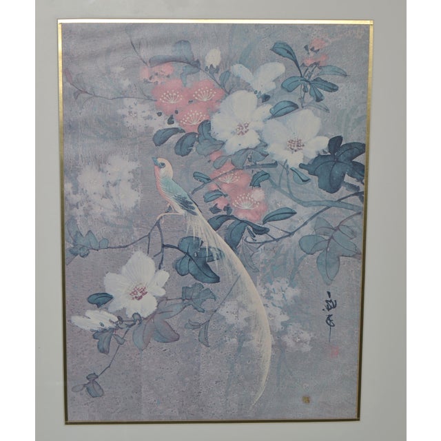 Early 20th Century Early 20th Century Signed 2 Matching Framed Asian Paintings Chinoiserie Hand Painted Bird Scene Gilt Faux Bamboo For Sale - Image 5 of 17