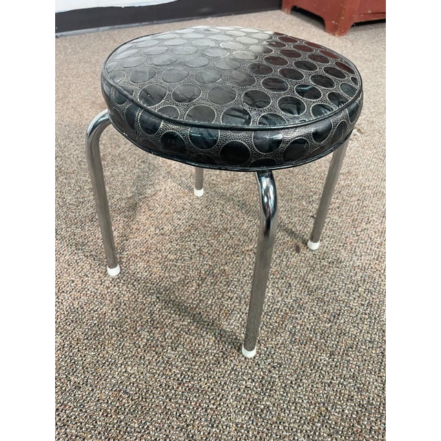 Black Mid 20th Century Pearl Wick Vinyl Stool With Chrome Legs For Sale - Image 8 of 8