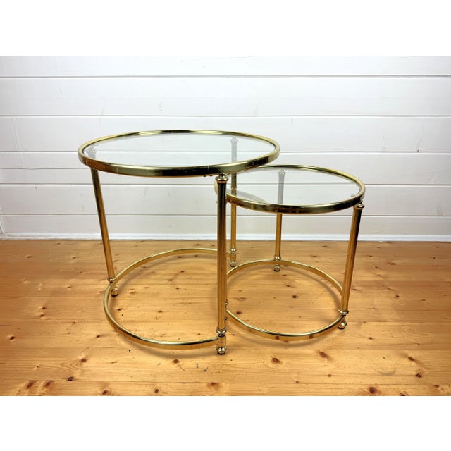 Gold Vintage Nesting Tables in Brass and Glass, 1970s, Set of 2 For Sale - Image 8 of 14