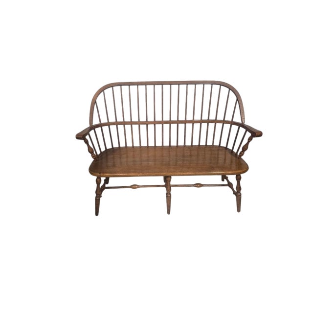 Vintage Windsor Style Spindle Back Bench Settee For Sale - Image 9 of 9