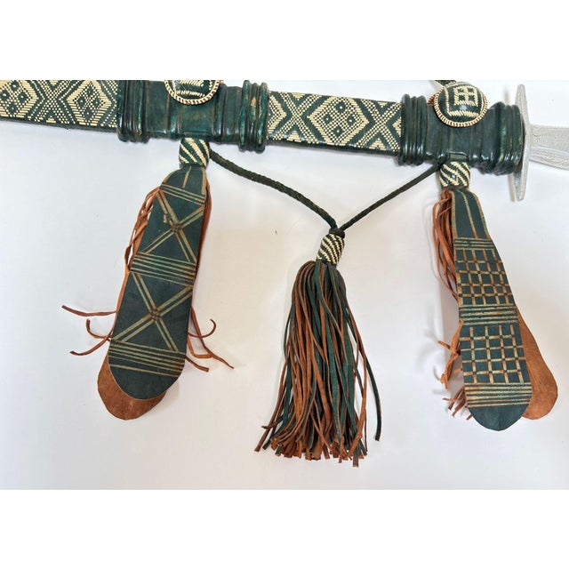 Tribal Mandinka Ceremonial Sword With Decorated Green Leather Scabbard West Africa 1950 For Sale - Image 3 of 14