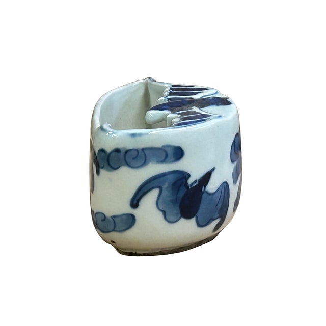 Tiny Small Blue White Oriental Bats Graphic Porcelain Container For Sale - Image 4 of 10
