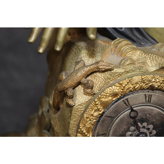 Superb Quality Bronze Ebonized French Empire Ormulu Mounted Figural Clock For Sale - Image 11 of 12
