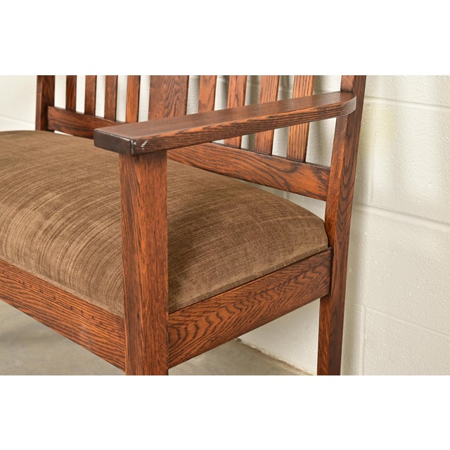 Wood Stickley Brothers Style Antique Mission Oak Arts & Crafts Bench or Settle Sofa, Circa 1900 For Sale - Image 7 of 13