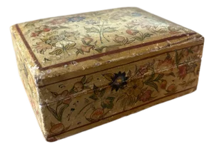 Antique Wood and Gesso Hand Painted Floral Box