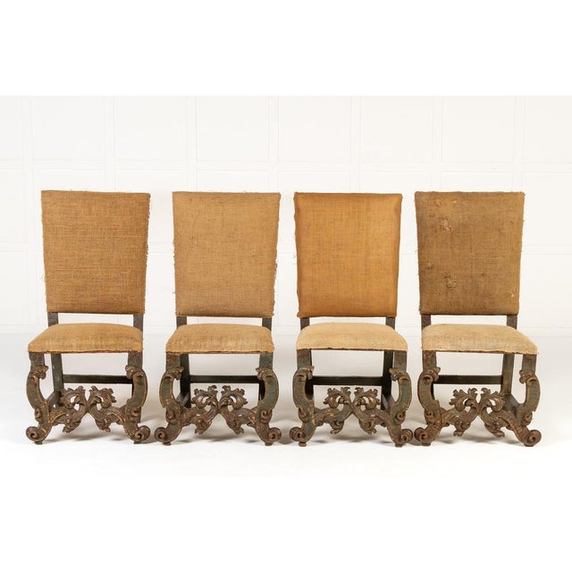 Set of four 17th century italian baroque side chairs. made in northern italy, these chairs feature a charming, original...