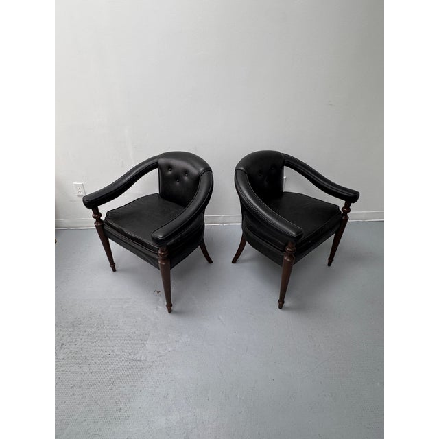 1970s Vintage Tufted Leather Barrel-Back Tub Armchairs, Pair, C. 1970s For Sale - Image 5 of 18