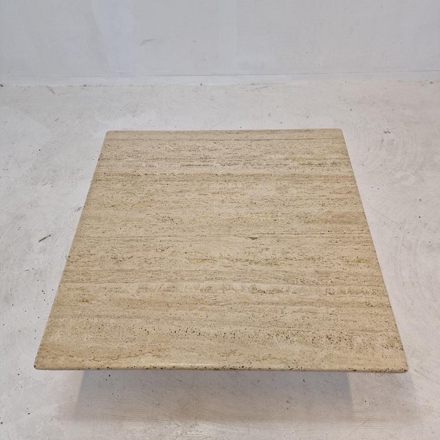 Mid-Century Modern Italian Square Coffee Table in Travertine, 1980s For Sale - Image 3 of 16