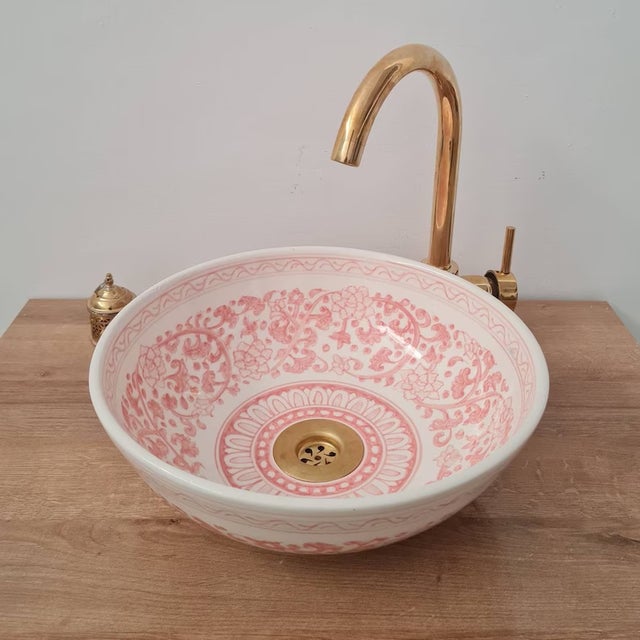 Pink and White Bathroom Wash Basin, a graceful fusion of delicate hues that will bring an elegant touch to your bath...