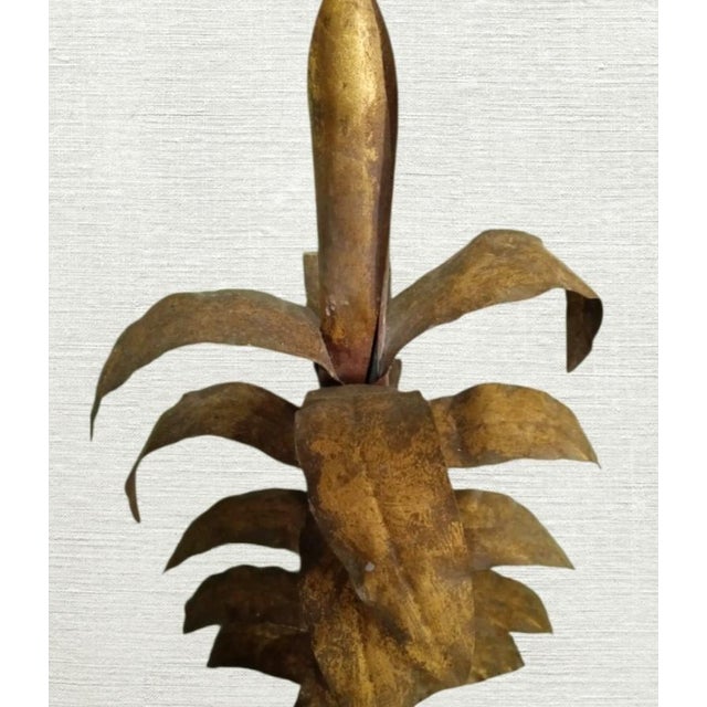 Metal Vintage Massive Gold Gilt Metal Tole Chelsea House Style Potted Palm Tree Urn Room Decor- a Pair For Sale - Image 7 of 8