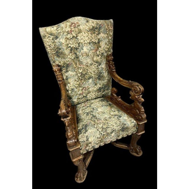 Renaissance High Back Armchair in Carved Walnut after Andrea Brustolon For Sale - Image 4 of 6