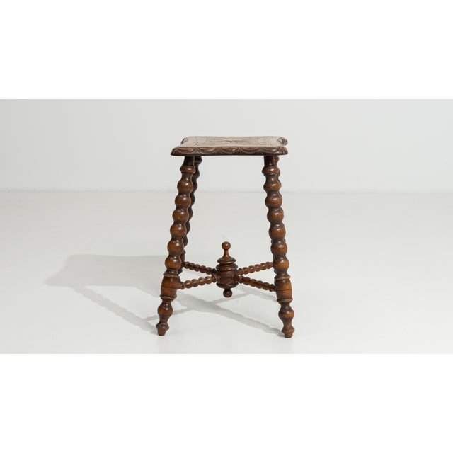20th Century Oak Bobbin Stool with Turned Wood Legs For Sale - Image 9 of 12
