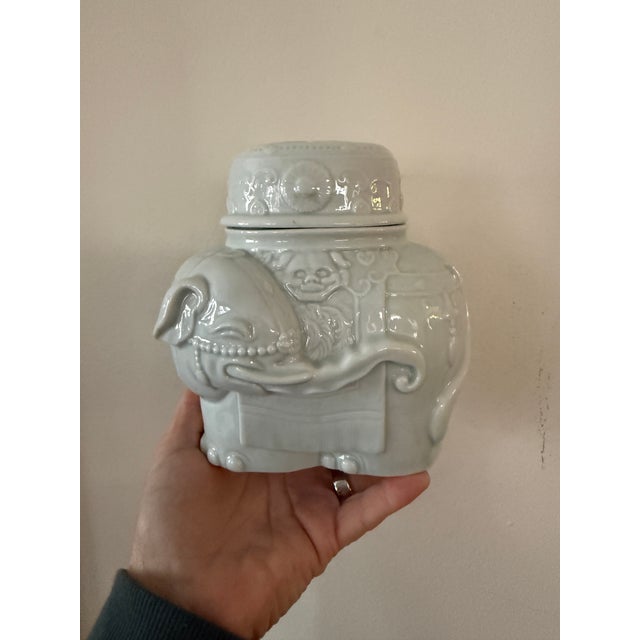Ceramic Vintage Wildwood Celadon Elephant Jar | 1979 Limited Edition Ceramic | Asian Inspired Decor For Sale - Image 7 of 12