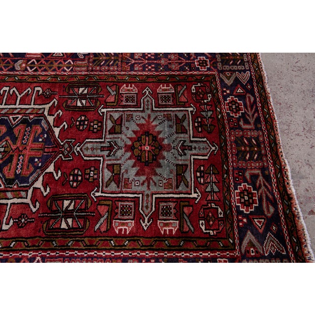 1960s Vintage Persian Heriz Handmade Red Medallion Wool Runner For Sale - Image 9 of 16