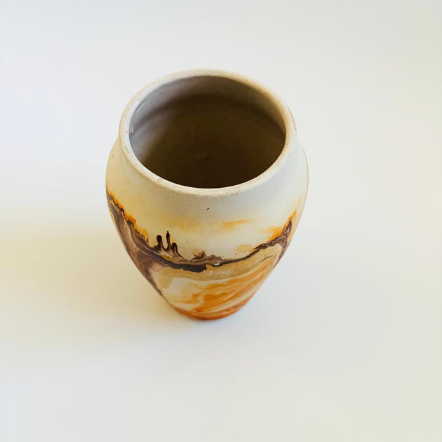 Mid 20th Century Nemadji Pottery Vase - Orange and Brown Swirls For Sale - Image 5 of 7