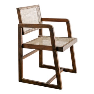French Mid-Century Wooden Box Dining or Office Chair in Teak & Rattan by Pierre Jeanneret, 1950s For Sale
