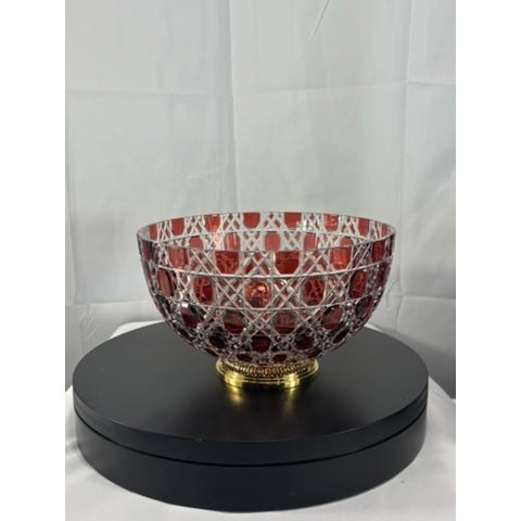 Metal Faberge Court Collection Ruby Red Overlay Crystal Bowl, Presentation Box and Certificate of Authentication For Sale - Image 7 of 9