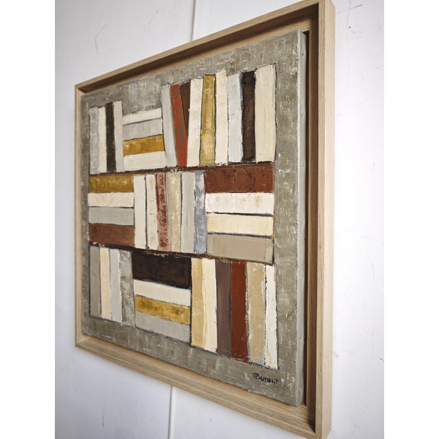 Sophie Dumont – Abstract Library Composition, Oil on Canvas, Framed in Natural Wood This original oil painting by French...