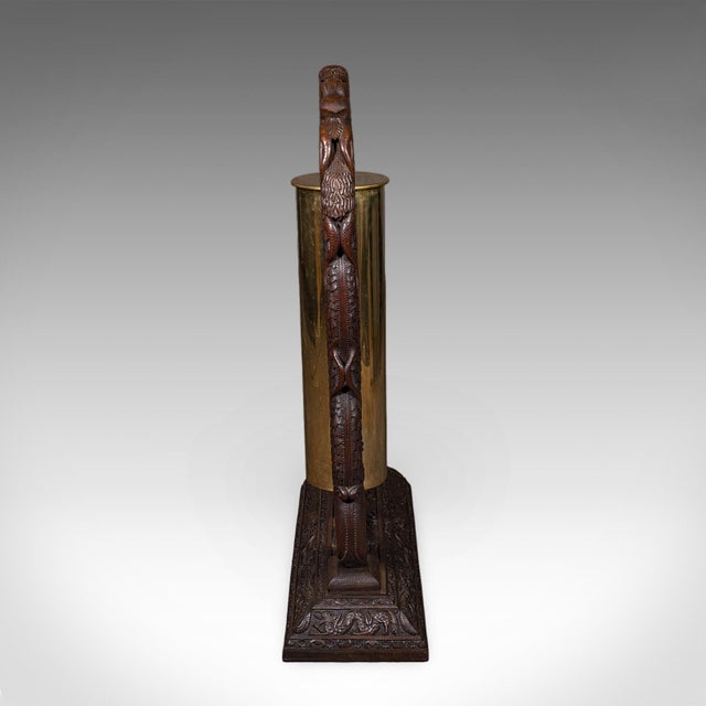 Large Vintage Alarm Gong, Oriental, Hardwood Chime Stand, Brass, Art Deco, 1930 For Sale - Image 4 of 12