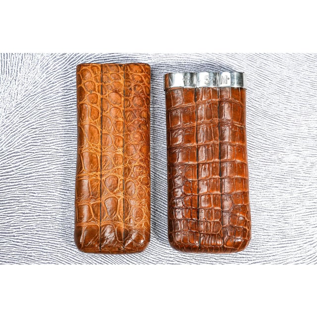 Handsome English Cigar Case Antique Leather Sterling Silver Tobacciana For Sale - Image 13 of 14