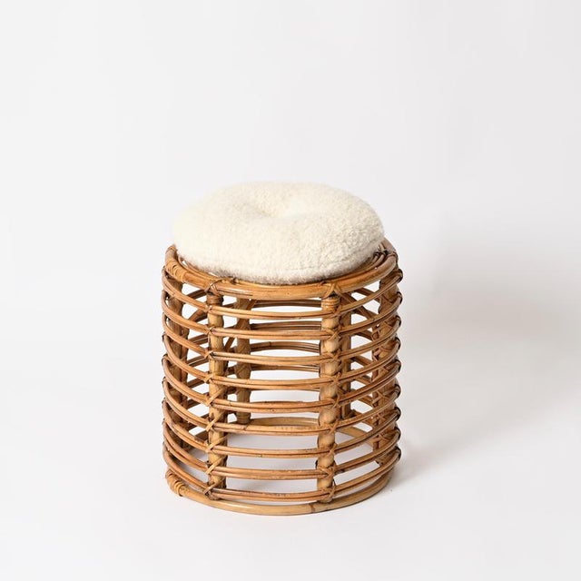 1960s Rattan and Wicker Round Pouf by Tito Agnoli, Italy, 1960s For Sale - Image 5 of 12