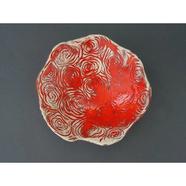 Rose dish d 12 cm; h 4 cm Small red plate with roses by Latvian artist Elina Titane I have official proof of authenticity...