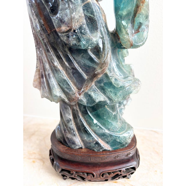 Antique Chinese Qing Dynasty 8.4lb Rainbow Fluorite Carved Lady Figure W/ Stand For Sale - Image 4 of 12